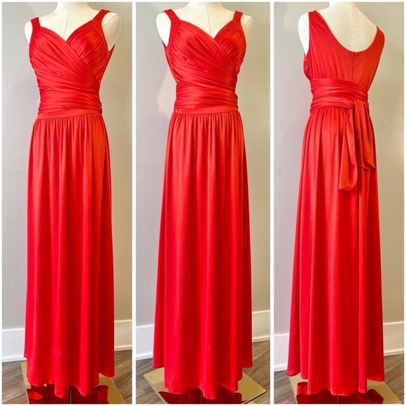 Vintage 1970s Red Wrap Dress Goddess Formal Event Guest 70s Cocktail Size Medium - Picture 1 of 8